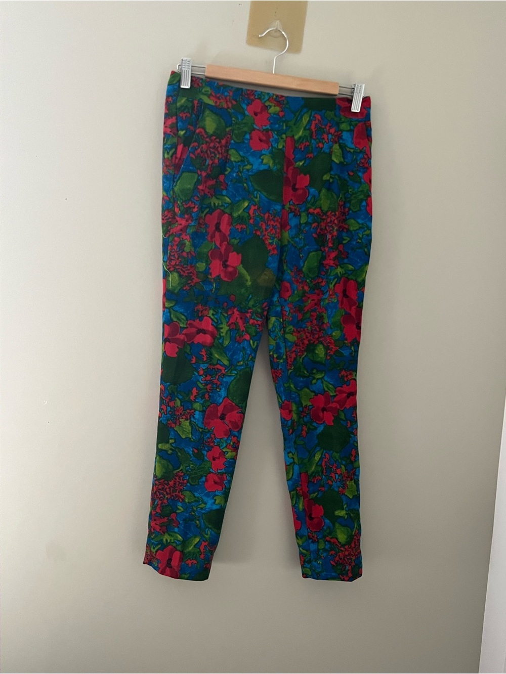 Zara Z1975 Floral Print Pants Women’s Size 6 Blue Green Red